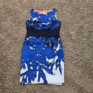 T Tahari Dress Adora Sheath Sleeveless Vibrant 10 Below the Knee Midi